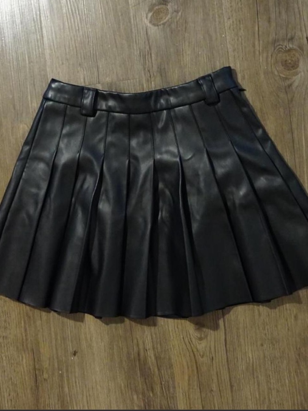 Black Pleated Faux Leather Mini Skirt
